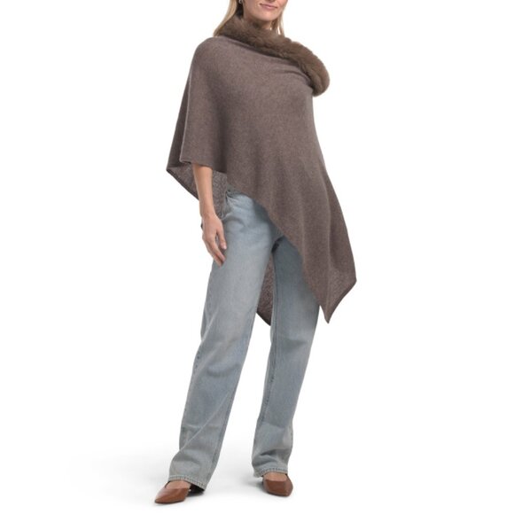 HANNAH ROSE portobello Cashmere Windchill Topper With Faux Fur Trim - Picture 1 of 2